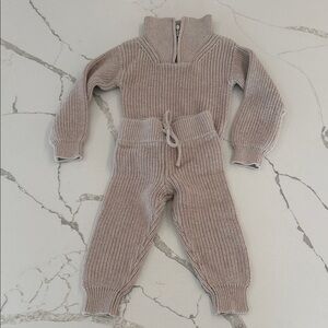 Jamie Kay Ribbed Knit Kids Set in Taupe